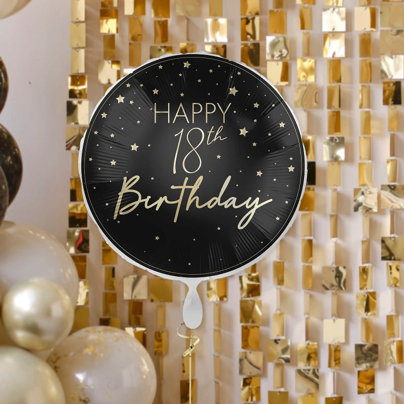 Happy 18th Birthday Ballon – Champagne Gold & Sort