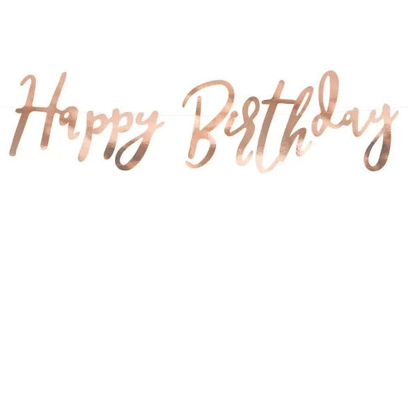 Rose gold happy birthday banner